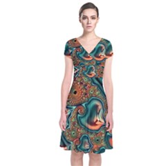Painted Fractal Short Sleeve Front Wrap Dress by Fractalworld