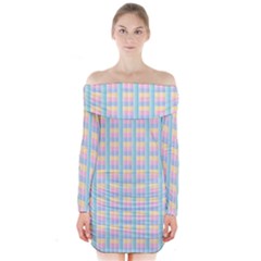 Grid Squares Texture Pattern Long Sleeve Off Shoulder Dress by Nexatart