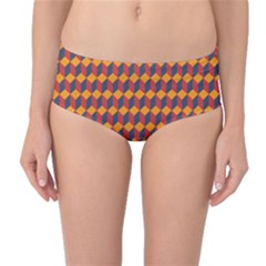 Geometric Plaid Red Orange Mid-waist Bikini Bottoms by Alisyart