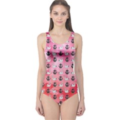 Goose Swan Anchor Pink One Piece Swimsuit by Alisyart