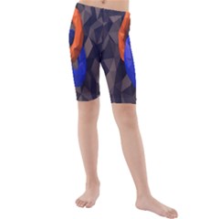Low Poly Figures Circles Surface Orange Blue Grey Triangle Kids  Mid Length Swim Shorts by Alisyart