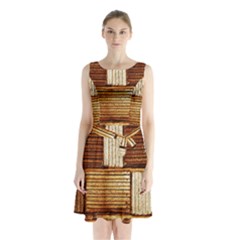 Brown Wall Tile Design Texture Pattern Sleeveless Chiffon Waist Tie Dress by Nexatart