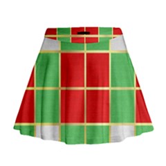 Christmas Fabric Textile Red Green Mini Flare Skirt by Nexatart