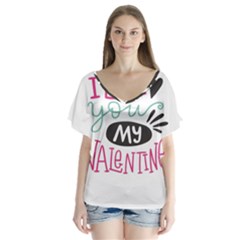 I Love You My Valentine (white) Our Two Hearts Pattern (white) Flutter Sleeve Top by FashionFling