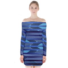 Fabric Texture Alternate Direction Long Sleeve Off Shoulder Dress by Nexatart