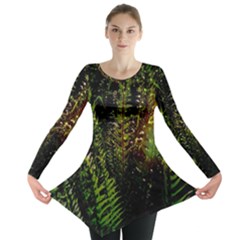 Green Leaves Psychedelic Paint Long Sleeve Tunic  by Nexatart