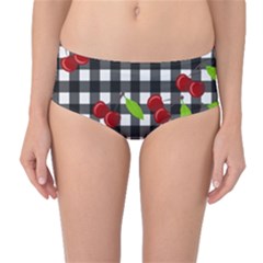 Cherries Plaid Pattern  Mid-waist Bikini Bottoms by Valentinaart