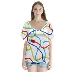 Colorful Audio Cables Flutter Sleeve Top by Valentinaart