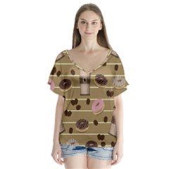 Coffee And Donuts  Flutter Sleeve Top by Valentinaart