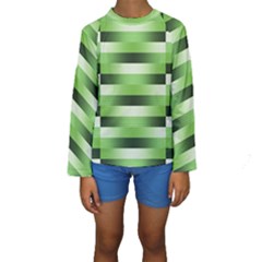 Pinstripes Green Shapes Shades Kids  Long Sleeve Swimwear by Nexatart