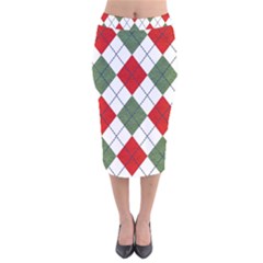Red Green White Argyle Navy Velvet Midi Pencil Skirt by Nexatart