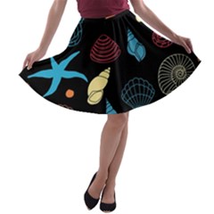 Seahorse Starfish Seashell Shell A-line Skater Skirt by Nexatart