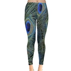 Peacock Feathers Blue Bird Nature Leggings  by Amaryn4rt