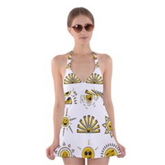 Sun Expression Smile Face Yellow Halter Swimsuit Dress by Alisyart