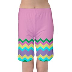 Easter Chevron Pattern Stripes Kids  Mid Length Swim Shorts