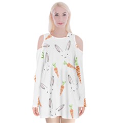 Rabbit Carrot Pattern Weft Step Velvet Long Sleeve Shoulder Cutout Dress by Amaryn4rt