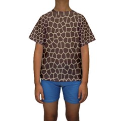 Leather Giraffe Skin Animals Brown Kids  Short Sleeve Swimwear by Alisyart