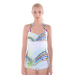 Color Musical Note Waves Boyleg Halter Swimsuit  by Alisyart