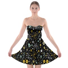 Floral And Butterfly Black Spring Strapless Bra Top Dress
