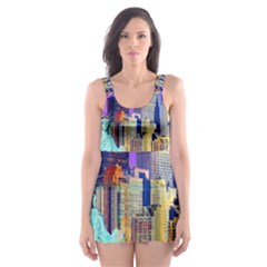 New York City The Statue Of Liberty Skater Dress Swimsuit by Amaryn4rt