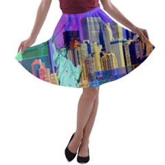New York City The Statue Of Liberty A-line Skater Skirt by Amaryn4rt