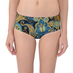 Retro Ethnic Background Pattern Vector Mid-waist Bikini Bottoms by Amaryn4rt