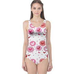Crafts Chevron Cricle Pink Love Heart Valentine One Piece Swimsuit by Alisyart