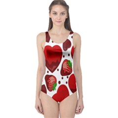 Strawberry Hearts Cocolate Love Valentine Pink Fruit Red One Piece Swimsuit by Alisyart