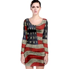 Vintage American Flag Long Sleeve Bodycon Dress by Valentinaart