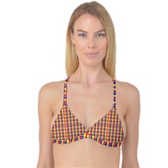 Yellow Blue Red Lines Color Pattern Reversible Tri Bikini Top by Simbadda