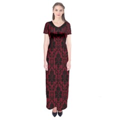 Elegant Black And Red Damask Antique Vintage Victorian Lace Style Short Sleeve Maxi Dress by yoursparklingshop