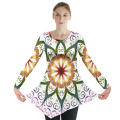 Prismatic Flower Floral Star Gold Green Purple Long Sleeve Tunic  by Alisyart