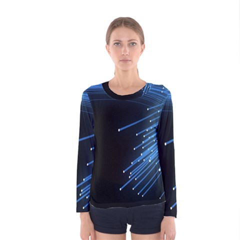Abstract Light Rays Stripes Lines Black Blue Women s Long Sleeve Tee by Alisyart