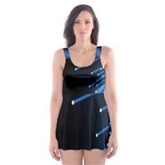 Abstract Light Rays Stripes Lines Black Blue Skater Dress Swimsuit by Alisyart