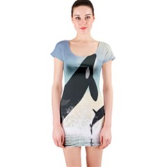 Whale Mum Baby Jump Short Sleeve Bodycon Dress by Alisyart