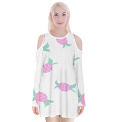 Candy Pink Blue Sweet Velvet Long Sleeve Shoulder Cutout Dress by Alisyart