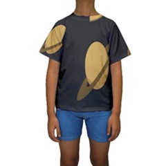 Saturn Ring Planet Space Orange Kids  Short Sleeve Swimwear by Alisyart