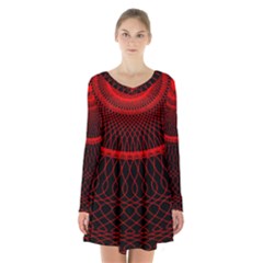 Red Spiral Featured Long Sleeve Velvet V-neck Dress