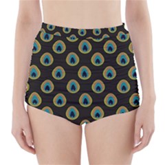 Peacock Inspired Background High-waisted Bikini Bottoms by Simbadda