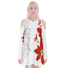 Poinsettia Flower Coloring Page Velvet Long Sleeve Shoulder Cutout Dress by Simbadda