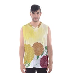 Abstract Flowers Sunflower Gold Red Brown Green Floral Leaf Frame Men s Basketball Tank Top by Alisyart