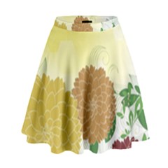 Abstract Flowers Sunflower Gold Red Brown Green Floral Leaf Frame High Waist Skirt by Alisyart