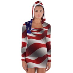Flag United States Stars Stripes Symbol Women s Long Sleeve Hooded T-shirt by Simbadda