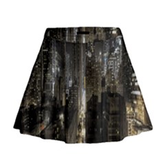 New York United States Of America Night Top View Mini Flare Skirt by Simbadda