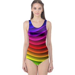 Spectrum Rainbow Background Surface Stripes Texture Waves One Piece Swimsuit by Simbadda