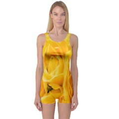 Yellow Neon Flowers One Piece Boyleg Swimsuit by Simbadda