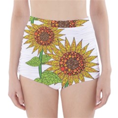 Sunflowers Flower Bloom Nature High-waisted Bikini Bottoms by Simbadda