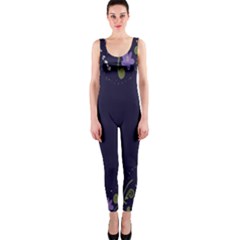 Spring Wind Flower Floral Leaf Star Purple Green Frame Onepiece Catsuit by Alisyart