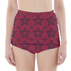 Star Red Black Line Space High-waisted Bikini Bottoms by Alisyart