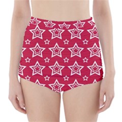 Star Red White Line Space High-waisted Bikini Bottoms by Alisyart